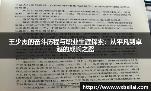王少杰的奋斗历程与职业生涯探索：从平凡到卓越的成长之路