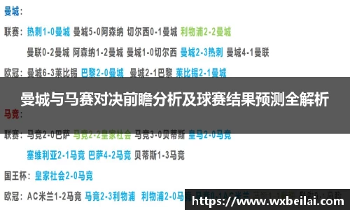 曼城与马赛对决前瞻分析及球赛结果预测全解析
